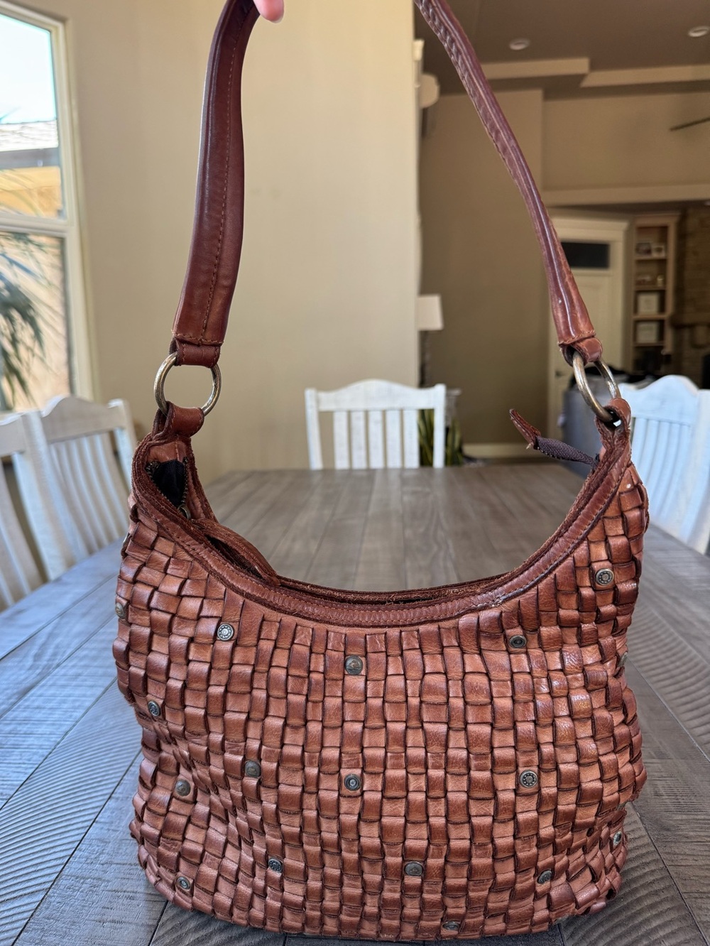 Harbour 2nd Tuula Woven Leather Riveted Distressed Hobo Shoulder Bag Purse - Picture 4 of 13